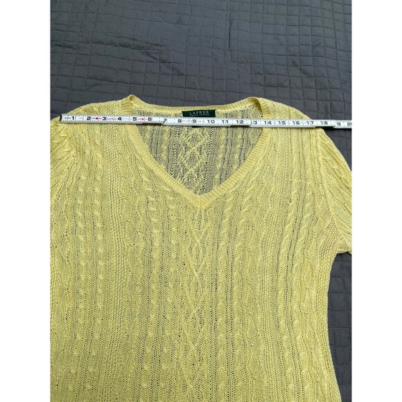 LRL Ralph Lauren citrus yellow linen sweater cable knit v-neck size Medium M - Picture 7 of 11